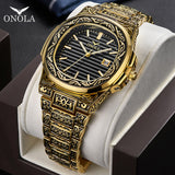 ONOLA Vintage golden business watch man 2019 fashion cusual quartz wrist watch day date gold luxury classic designer man watch
