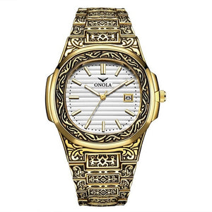 ONOLA Vintage golden business watch man 2019 fashion cusual quartz wrist watch day date gold luxury classic designer man watch